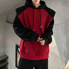 Threebooy Mens Hoodies Contrast Color Stitching Shoulder Pad Sweatshirt Autumn Streetwear Fashion Campus Long Sleeve Tops Men'S Clothing