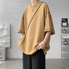 Threebooy Summer Short Sleeve T-shirt Men Fashion 3 Colors Oversized T Shirt Men Streetwear Hip Hop Loose O-Neck Tshirt Mens Top S-2XL