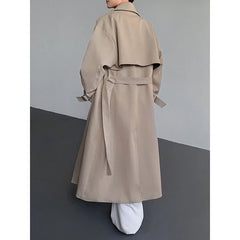 Threebooy Trench men Long coat 2025 New Loose Autumn fashion Double-breasted Caslua trench Unique cuff design Korean street windbreaker