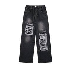 Threebooy Straight Trousers Wide Pants Ripped Jeans Streetwear American Vintage Luxury Man Jeans Baggy New Men's Clothing