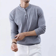Threebooy New Fashion Men Henry Sweater Light Luxury Knitted Solid Color Long Sleeve Pullover Premium Quality Skin-friendly Knitwear M-3XL