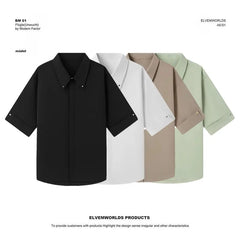 Threebooy Loose Fit Half Sleeve Summer Shirt men Solid Color Metal Button Collar Casual Comfort Breathable Lightweight Top 2025 Trendy