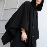 Threebooy Mens Dark Style Mid-Length Casual Hooded Cape Autumn And Winter Genderless Fashion Retro Loose Solid Color Shawl Cape Unisex