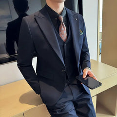 Threebooy High Quality Suit Men's Suits 2 Piece Slim Fit Tuxedos Pant Formal Dress High-End Sense Business Prom