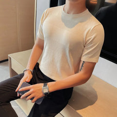 Threebooy Men's Casual Summer Short Sleeve T-shirts/Male Slim Fit High Quality Hollowed Out Ice Silk Knit T-shirt Round Neck Tees