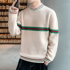 Threebooy Autumn Winter New Men Sweater O-Neck Patchwork Contrast Color Korean Trend Fashion Thicken Long Sleeve Cardigan Knitted Tops