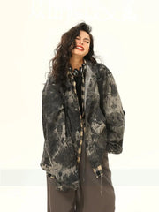 American high street men and women trendy sexy camouflage tie dye denim jacket for couples loose hip-hop retro casual top y2k