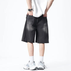 Threebooy Mens Denim Shorts Elastic Waist Drawstring Washed Classic Casual Summer Streetwear Vintage Stonewash Comfort Fit 2025 Fashion