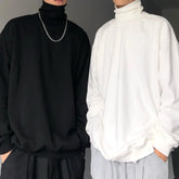 Turtle Neck Long Sleeve T-shirts Men Plus Velvet Warm Basic Solid Korean Style Loose CouplesTops Mens Clothes Streetwear Ins