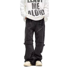 Threebooy Y2K Streetwear Black Baggy Ripped Stacked Jeans Cargo Pants For Men Clothing Straight Denim Trousers Pantalon Homme