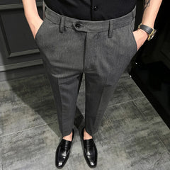 Threebooy British High Waist Straight Pants Men Social Trousers Pant Italian Mens Formal Pant Pantalones Hombre Dress Ankle Pants 38