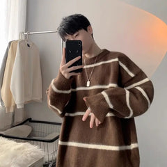 Threebooy Men's Sweater Thickened Round Neck Teen Couple Trendy Knitted Jacket