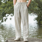 Threebooy Men's Summer Thin Breathable New Style Cotton Linen Wide-leg Casual Trousers Trendy Brand