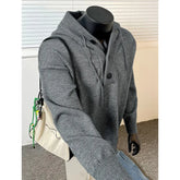 Threebooy 4Colors Mens Knitted Hooded Sweaters Solid Color Casual Pullover Spring Autumn Comfortable Buttons V-neck Loose Lazy Sweater