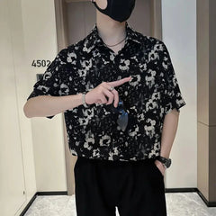 Threebooy Mens Shirt Ice Silk Printed Short Sleeve Shirt Summer Casual Versatile Thin Fashion Color Personalized Top Men's clothing
