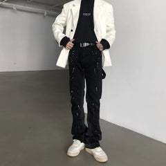 Threebooy Y2K Streetwear Kanye Patchwork Baggy Stacked Jeans Pants Men Clothes Straight Hip Hop Denim Trousers Pantaloni Uomo