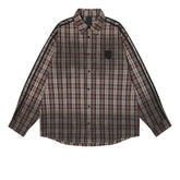 Threebooy Vintage Stars Patch Shirts Men Streetwear Harajuku Long Sleeve Shirt for Men Oversized Loose Casual Plaid Blouse Coats Male