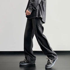 Threebooy Spring Autumn Men Korean Vintage Fashion Jeans Streetwear Hip Hop Baggy Denim Trousers Straight Wide Leg Mopping Pants