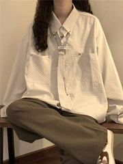 Threebooy Simple Cityboy Blouse Spring Autumn American Retro Corn Tie Long Sleeve Shirt Women Couple Tie Shirt Jacket Punk Design Top