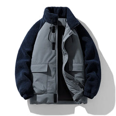Threebooy Fashionable lamb wool cotton coat men's winter color blocked thick warm cotton coat cotton jacket jacket