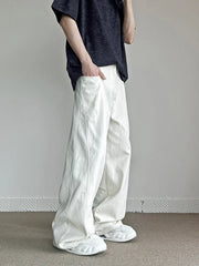 Threebooy New Loose Harajuku White Jeans Men's Fashion High Street American Casual Trousers Male Straight Hip Hop Denim Pants