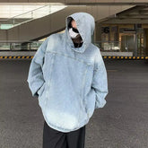 Threebooy Men Vintage Denim Hoodies Women Harajuku Hip Hop Casual Oversized Sweatshirts Fashion Loose Long Sleeve Pullover Coat