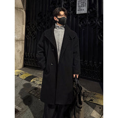 Threebooy New 2025 Autumn Winter Men Imitation Wool Overcoat Stand Collar Mid Long Single Breasted Windproof Warm Coat Fashion Outerwear