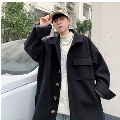 Threebooy Men's Overcoat Jackets Windbreaker Trendy Solid Color Male Coats Cold Cheap Clothes Offer Fast Delvery Harajuku Luxury