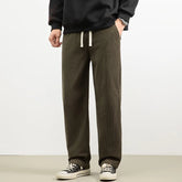 Threebooy Fall Winter Mens Corduroy Straight Leg Pants Long Solid Elastic Waist Casual Pants Loose Fit Going Out Pants with Pockets