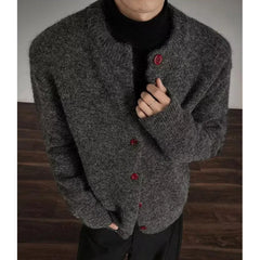 Collarless knitted sweater jacket Men Classic autumn winter casual sweater warm loose Street Knitwear
