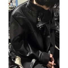 Threebooy 2025 Autumn Winter Motorcycle Leather Jacket Leather Jacket American Punk High-end Trendy Top Loose Men Women Aesthetic Chic