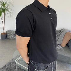 Threebooy Men's Leisure Solid Color Knitted Polo Shirt Fashion Button-down Short Sleeve T-Shirt for Men Breathable Light Luxury Knitwear