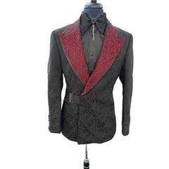 Threebooy Stunning Jacquard Crystal Men Suits Slim Fit 2 Piece Jacket Pants Peak Lapel Formal Occasion Party Banquet
