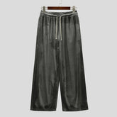 Threebooy Men Pants Solid Drawstring Joggers Casual Trousers Men Velour Loose Shiny Streetwear Korean Style Fashion Long Pants