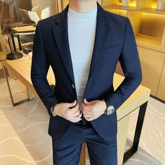 Threebooy High-End Men, Spring And Summer Thin Business Casual Versatile Trendy Slim Fit Fashion Two-Piece Suit