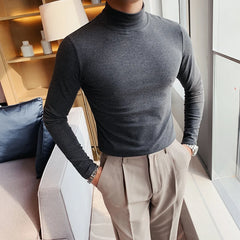 Threebooy Men's Spring Slim Fit Casual Long Sleeve T-shirt/male High Quality High Collar Tight Bottoming T-shirts Plus Size S-4XL