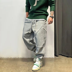 Threebooy Cargo Joggers Mens Casual Straight-Leg Contrasting Casual American Cotton Loose Cargo Pants Street Fashion Sweatpants For Men