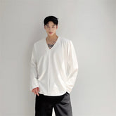 Threebooy Men Casual T-shirt Long sleeves V neck shirt Solid color Sweatshirt Male Jogging Tracksuit Homme Athletic Shirt Tops