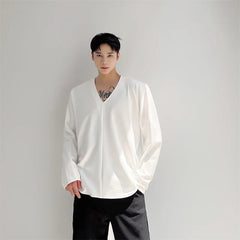 Threebooy Men Casual T-shirt Long sleeves V neck shirt Solid color Sweatshirt Male Jogging Tracksuit Homme Athletic Shirt Tops