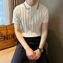 Threebooy New Men's Clothing Light Luxury Business Knit Polo Shirt Fashion Leisure Short Sleeve T-shirt Korean Style Retro Knitwear M-3XL