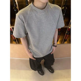 Threebooy Men Slim Fit Short Sleeve Tshirt Solid Round Neck Unique Patchwork Design Premium Stretch Cotton Casual Summer Trendy Tee