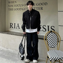 Threebooy Men's jacket Retro Motorcycle Jacket Fashion Korean Style Spring Autumn Vintage Brown Short Jacket High Street Outerwear Coat