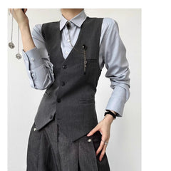 Threebooy High-end Black Gray Suit Vest Fashion Men Women Same Neutral Style Slim Business Casual Blazer Vest Urban Streetwear