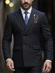 Threebooy Men's Double-Breasted Suit, Classic Formal Business Wear