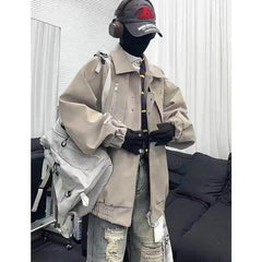 Threebooy Mens Loose Fit Streetwear Jacket Hip hop Dance Lapel Collar Spring Fashion Trendy Youth Urban Outerwear Stylish Coat