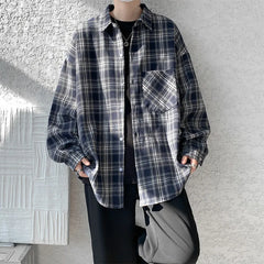 Threebooy Spring Long Sleeved Shirt Men Fashion Retro Plaid Shirt Men Streetwear Loose Casual Shirt Mens Vintage Shirts Plus Size 5XL