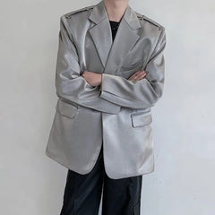 Threebooy High Grade Metal Ring Blazers Men Leisure Loose Suit Jackets Male Lapel Fashion Streetwear Coat All-match Korean Suit-tops