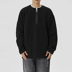 Threebooy Men's Clothing Leisure Luxury Zipper Sweatshirt Long Sleeve Solid Color O Neck Korean Retro Loose Fashion Pullover T-shirt M-3XL