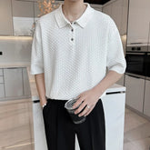 Threebooy Summer Clothing Men's Light Luxury Knitted Short Sleeve Polo Shirt Streetwear Button-down Korean Fashion Solid Color Knitwear