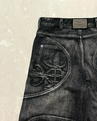 Threebooy Y2k Baggy Jeans Women Hip Hop Goth Retro High Waisted Jeans Black Slouchy Oversized Embroidery Pattern Denim Pants Streetwear
